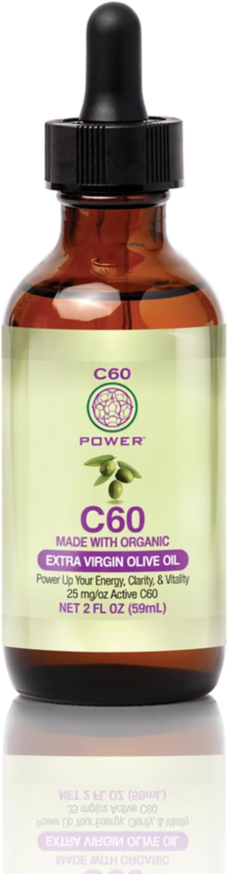 C60 Power C60 in Organic Extra Virgin Olive Oil - Natural Wellness & Antioxidant Support for Men & Women, 99.99% Pure Carbon Fullerenes, Promotes Energy, Mental Clarity, & Stamina - 2 fl oz Bottle