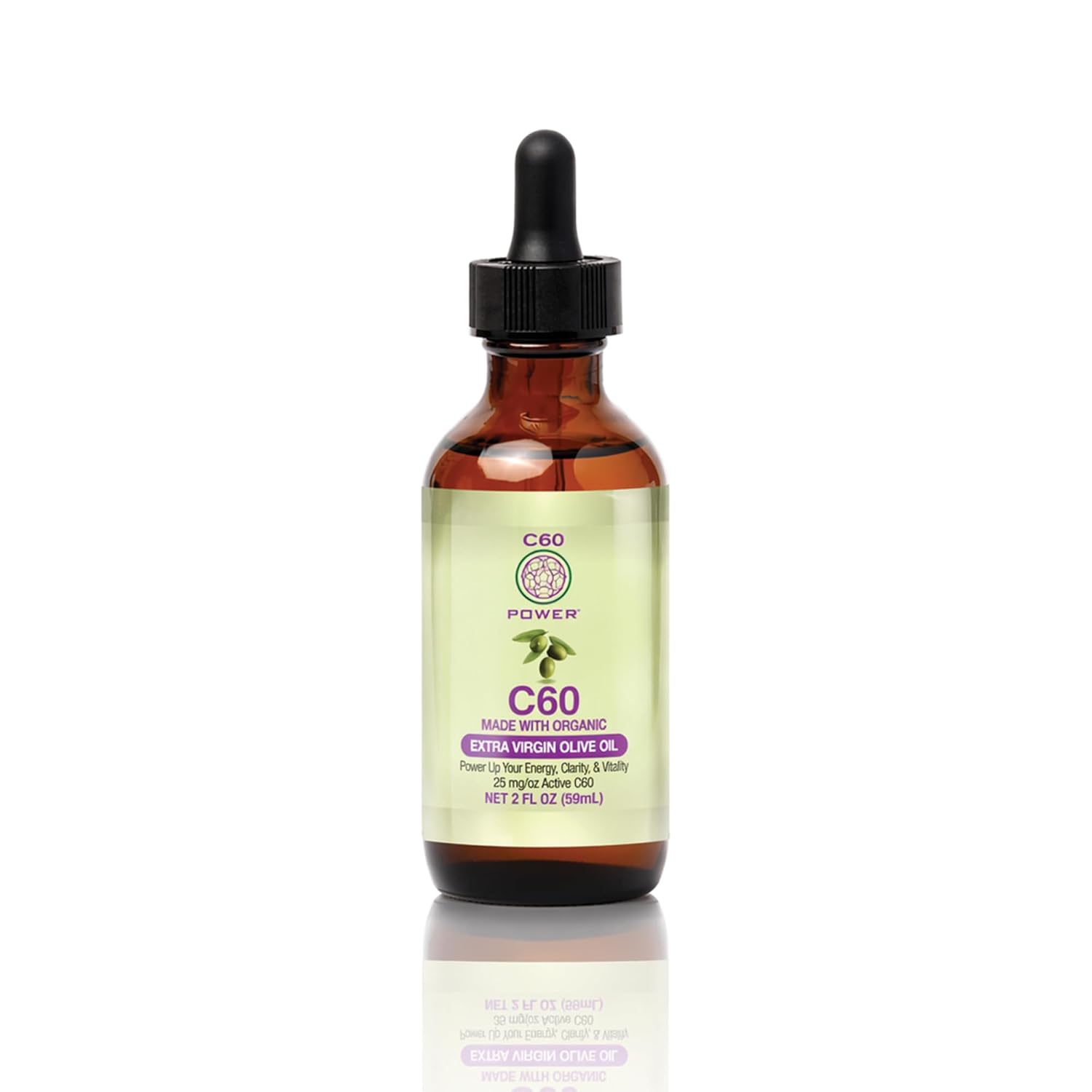 C60 Power C60 in Organic Extra Virgin Olive Oil - Natural Wellness & Antioxidant Support for Men & Women, 99.99% Pure Carbon Fullerenes, Promotes Energy, Mental Clarity, & Stamina - 2 fl oz Bottle