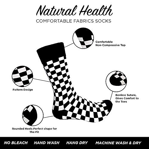 3PK Fashion Men's novelty Socks Checker board crew Socks, Skateboard Socks (Shoe Size 6-12)4