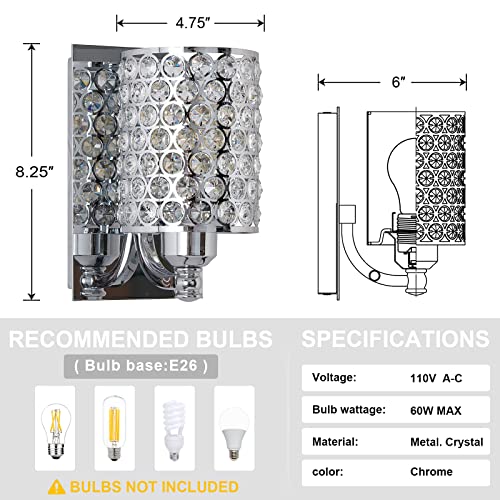 Image of Crystal Wall Sconce with Chrome Finish (Set of 2) Modern Concise Style Wall Light Fixture Polyhedral Opal Crystal Shade for Bath Room Bed Room LED Bulb(not Include)