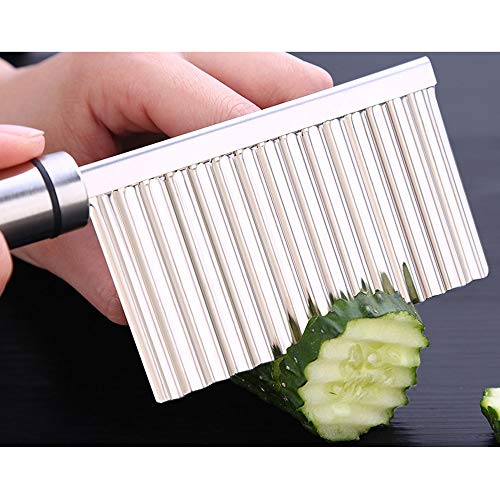 Image of Stainless Steel Potato Cutter Crinkle Chopper for French Fries, Vegetables & Fruits Wavy Blade Kitchen Knife, Multipurpose Decorative Slicer Tool Salad, Chips, Garnishing, Silver