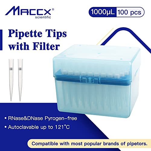 Maccx Disposable Filtering Pipette Tips, Universal Filter Pipette Tips, Dnase/Rnase/Pyrogen Free, 100Pcs Of Vol. 1000Μl, 100Tips/Rack, Ptf1K0-100 #TOP1