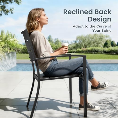 Image of PHI VILLA Stackable Patio Dining Chairs, Set of 4, Wrought Iron, Black | All-Weather, 22.8 inchD x 19 inchW x 35 inchH, Supports 300 lb, For Deck, Perfect for patio,porch,deck,