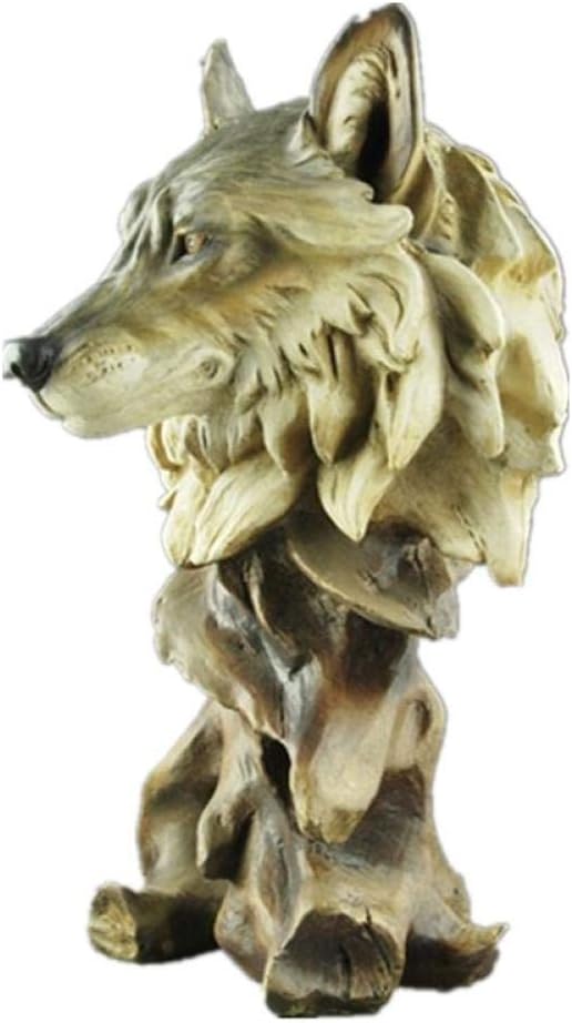 Sculpture Appreciation Bust Faux Wood Wolf Head Animal Figurine Resin Art Craft Decoration