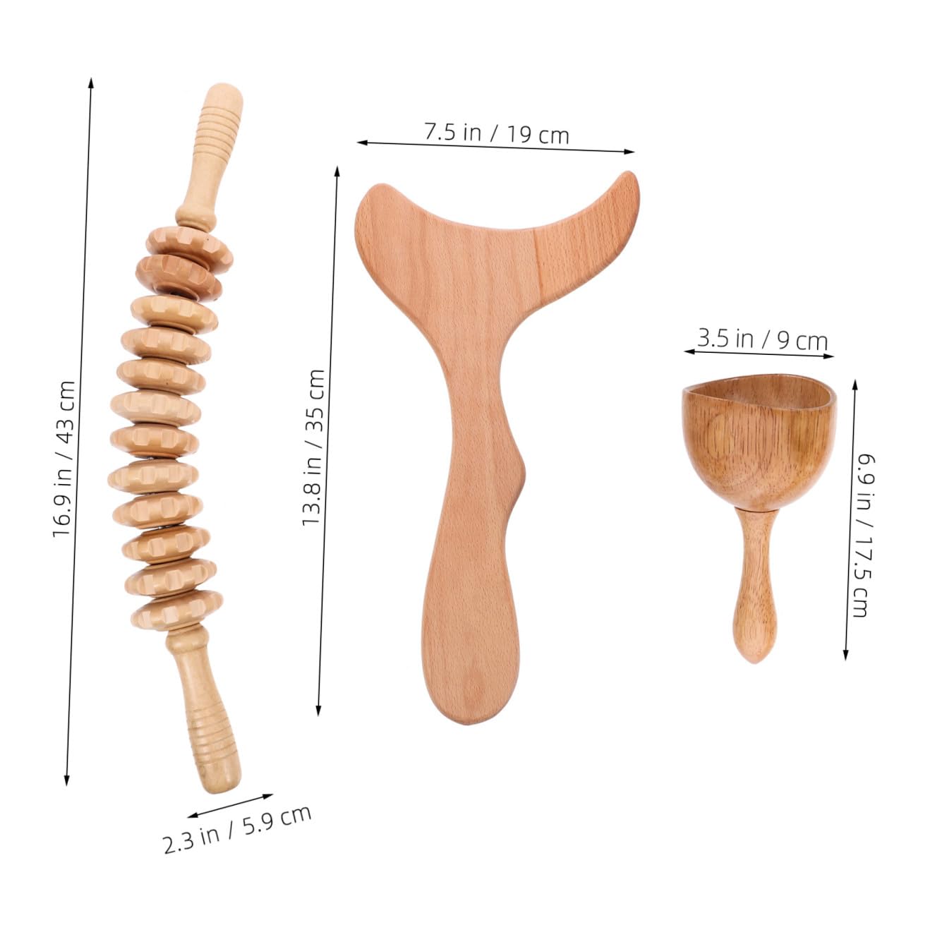 Tofficu Massaggiatore Corpo Linfodrenante Kit 3 in 1 in Legno Corda Strumenti per Massaggio Compatti per Viaggio e Relax a Casa