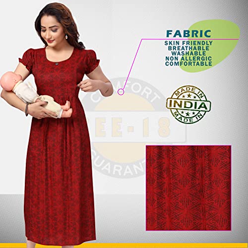 Image of CEE 18 Women's Maternity & Nursing Feeding Kurta | Side Feeding Zip | Soft Cotton Rayon | Pregnancy & Breastfeeding | S | Ruby Red