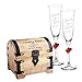 Produktbild Casa Vivente Geschenkset zur Hochzeit  Sektgläser und große Schatztruhe mit Gravur  Motiv Herzen  Personalisiert mit Namen und Datum  Hochzeitsgeschenke für Brautpaar