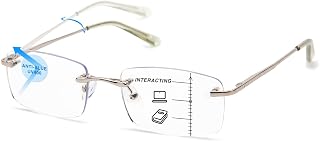 Progressive Multifocal Reading Glasses Rimless for Men Women - Progressive Readers Blue Light Blocking Glasses