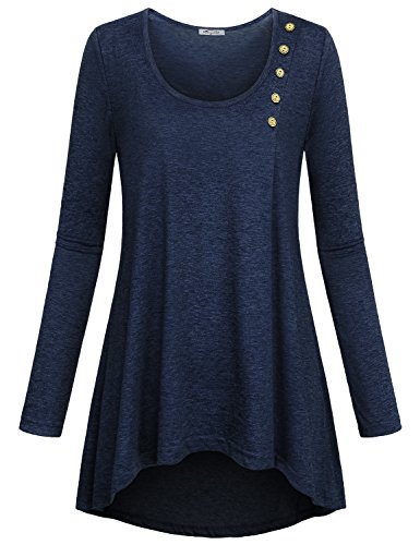 Hi Low Tunic,SeSe Code Women's Cotton Knitted Long Sleeve Blouse Sweatshirt Tops Sporty Pretty Vacation Church Clothes A-Line Curvy Fit Slim Neck Thin Pullover Royal Blue M