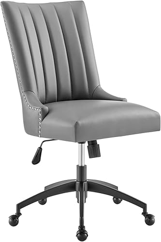 Miniatura 9 de Modway Empower Channel - Silla de oficina de cuero vegano copetudo en blanco y negro