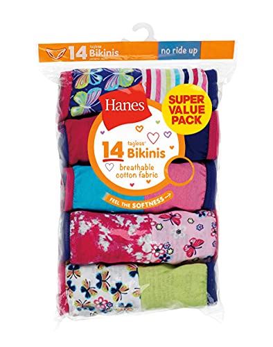 Hanes Girls 14-Pack Tagless Assorted Prints & Solids No Ride Up Bikinis2