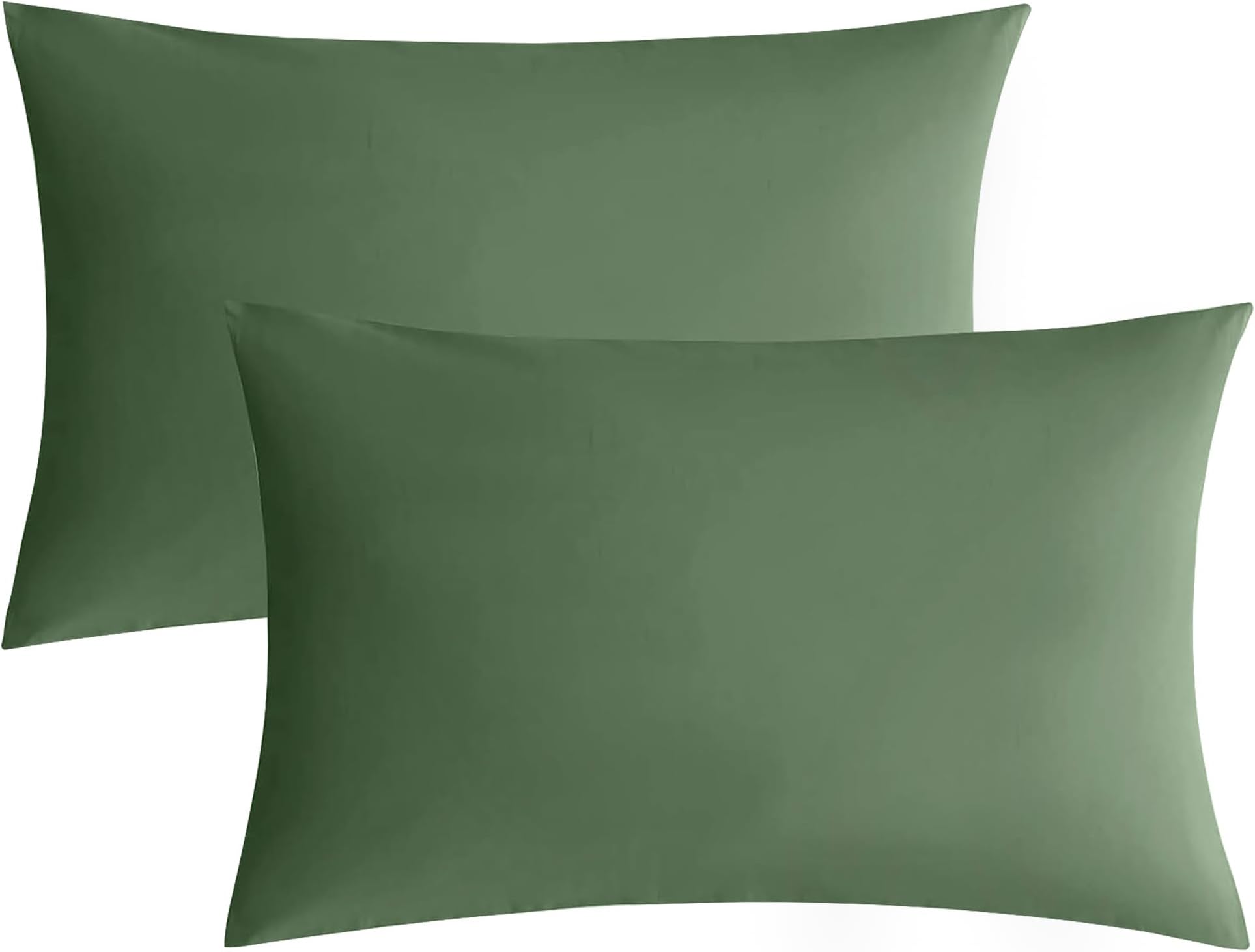 JELLYMONI Green 100% Washed Cotton Queen Pillowcases Set, 2 Pack Luxury Soft Breathable Pillow Covers with Envelope Closure(Pillows are not Included)