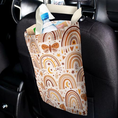 Image of Car Trash Bag Hanging No Snap Small Garbage Bag for Car Back Seat Cute Printed One-handed Strap Trash Bags Car Accessories-Rainbow Car Trash Bags
