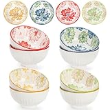 Youeon 12 Pack Small Ceramic Bowls, 10 Oz Colorful Dessert Bowls, Little Bowl Set for Rice, Soup, Snack, Ice Cream, Side Dish, Microwave & Dishwasher Safe, Flower Patterned, Kitchen Decor Gift