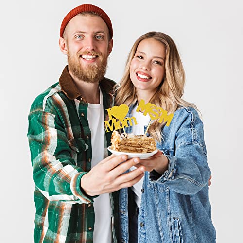 Sgbetter 96 Pieces Happy Mother's Day Cake Toppers Gold Glittery Cupcake Topper For Best Mom Theme Party Cake Dessert Food Decorations #TOP5