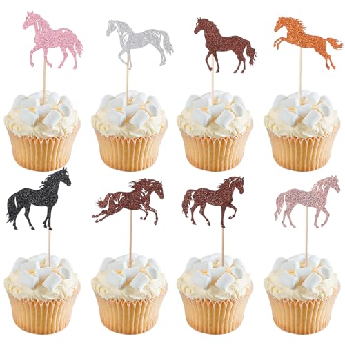24 Stück Pferde Geburtstagsdeko Cake Toppers, Cupcake-Picks mit Tiermotiv,...