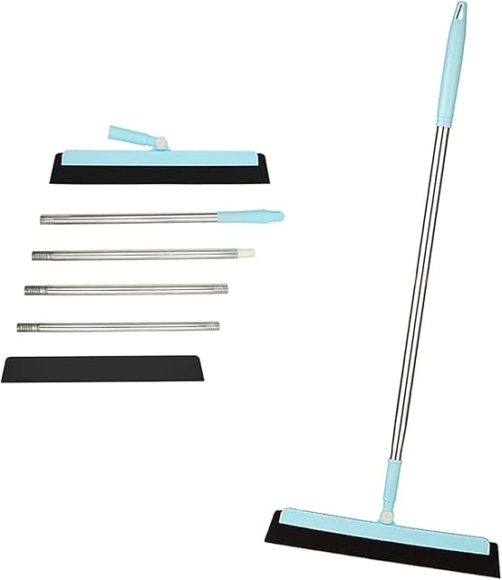 Window Squeegee Cleaner, Floor Squeegee, Adjustable Removable Long Handle with One Replacement Squeegee for Wet Room Shower Bathroom Kitchen Home Tile Pet Hair Fur Floor