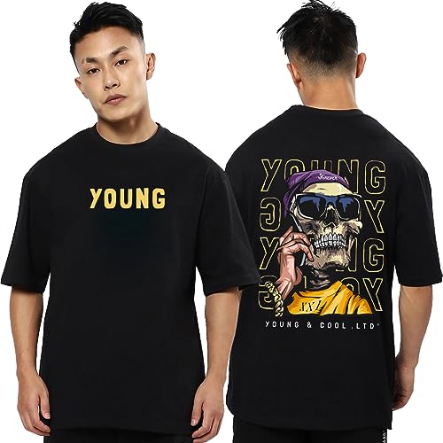 Image of fanideaz Mens Oversized Printed Half Sleeve Branded Cotton T-Shirt for Mens || Back Printed t Shirts for Men || Oversized t Shirts for Men