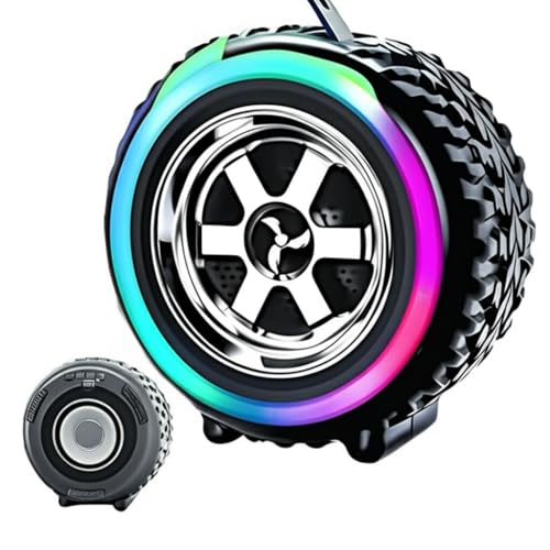 Image of PerfX Portable Car Wheel Bluetooth Speaker - Stereo Sound, RGB Lighting, 1200mAh Rechargeable Battery, Wireless with USB /TF /AUX Support (Multicolor)