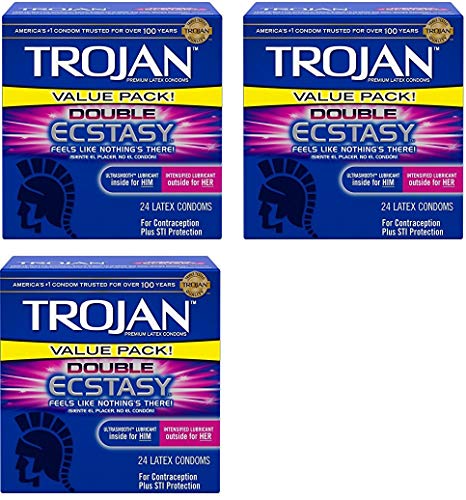 Condoms Double Ecstasy Lubricated, 3 Boxes (24 Count)
