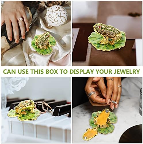 FOMIYES Frog Jewelry Box Alloy Frog Figurines Animal Trinket Box Enamel Rhinestones Trinket Holder Green Frog Miniature Ring Box for Centertop Decor