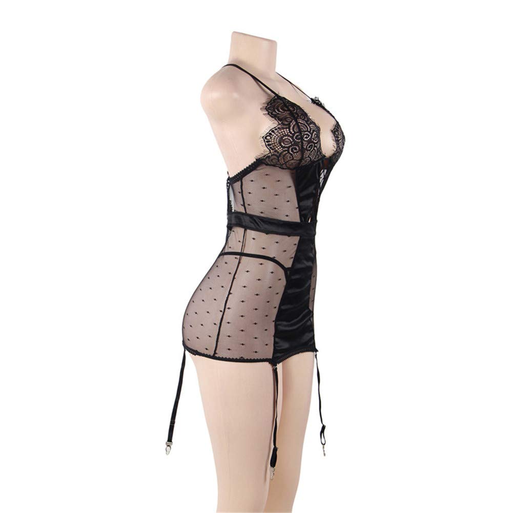 Señoras de Las Mujeres Lencería Sexy Tallas Grandes Sexy Tirantes de una Pieza Camisón Liguero Pijamas Falda Transparente Costura de Malla Ropa Interior de Mujer unida,Rojo,M