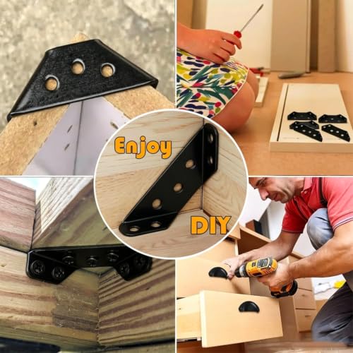 Image of 20PCS Corner Braces for Wood - Black Stainless Steel Corner Brackets, Universal L Brackets for Wood, Furniture Corner Connector, Metal Angle Bracket for Shelves, Cabinet,Chair, Table, Drawer