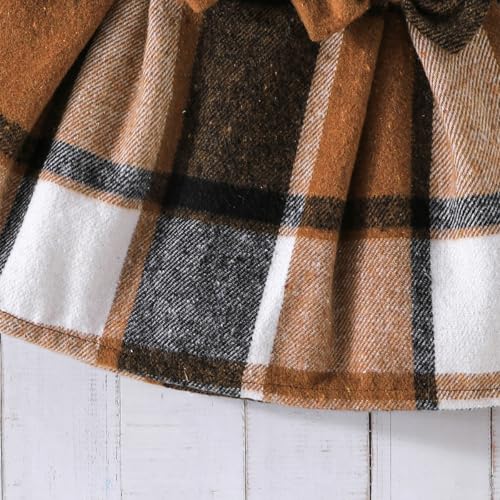 Image of Noubeau Toddler Girls Plaid Outfits Girls Puff Sleeve Knit Ribbed Shirt Tops Plaid Skirt Set Kids Fall Winter Clothes