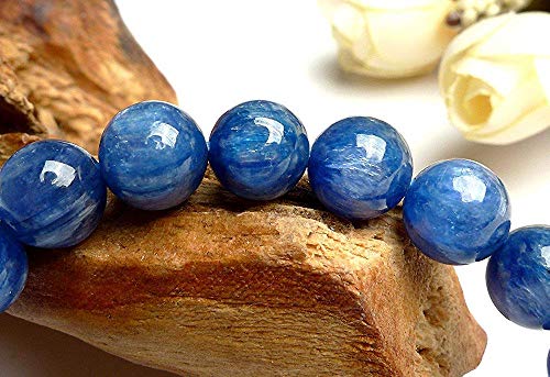 100% Natural Kyanite Gemstone Crystal Stretch Blue Round Bead Bracelet AAAA 8mm4