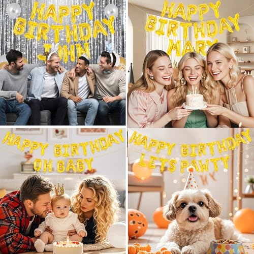 Image of 65 Pcs Gold Happy Birthday Balloons, 2 Sets A-Z Gold Letters Foil Balloons, 16 Inch Personalized Name Happy Birthday Banners for Wedding Baby Shower Anniversary Party Decorations