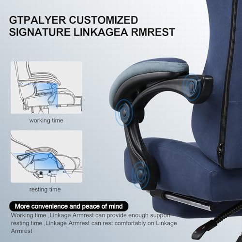 GTPLAYER Gaming Chair, Computer Office Chair with Pocket Spring Cushion, Linkage Armrests and Footrest, High Back Ergonomic Computer Chair with Lumbar Support Task Chair with Footrest(Blue)