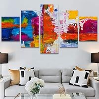 SIGNWIN 5 Panel Canvas Wall Art Modern Art Abstract Brushstroke Closeup Expressionism Expressive Modern Multicolor Oil Painting for Home Decorations Ready to Hang - 60