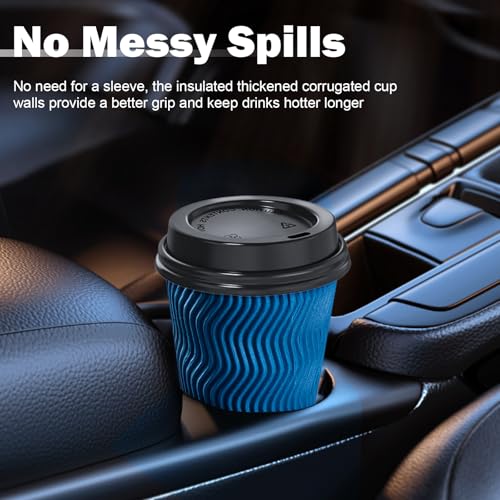 SIUQ 90 Pack 12 oz Disposable Coffee Cups with Lids and Straws, Insulated Ripple Wall To Go Paper Coffee Cups for Coffee, Hot Chocolate and Hot Tea Drinks - Navy