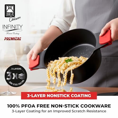 Image of BRA COOKWARE Premiere & Infinity 6-Piece Nonstick Cookware Set | Cast Aluminum Pots & Pans Set w / 1 Dual Skillet, 1 Pot, 1 Saucepan, 2 Lids | 3-Layer NonStick | All Stovetops | PFOA Free