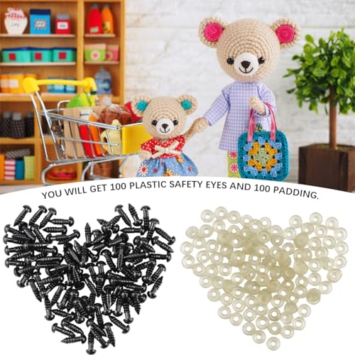 Qerutk 100pcs Safety Eyes with Washers, 5MM Plastic Eyes Gasket, Doll Making Supplies, Plastic Black Eyes, Bear Plush Eyes for Toy Animals Puppet DIY Craft (100PCS Eyes,100pcs Gasket) - Image 5