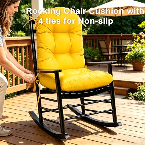 Image of QILLOWAY Outdoor High Back Chair Cushion for Adirondack, All Weather Rocking Chair Cushions Thick Padded Replacement for Patio Furniture,Yellow