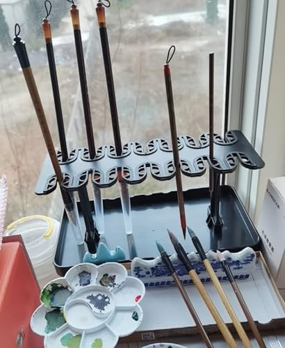 Image of MIXJOY Artist Paint Brushes Drying Rack Holder Bristles Pointing Down Detachable Drawing Pen Brush Organizer Hanger Protection for Long Brushes Thick Acrylic Watercolor Brush Stand