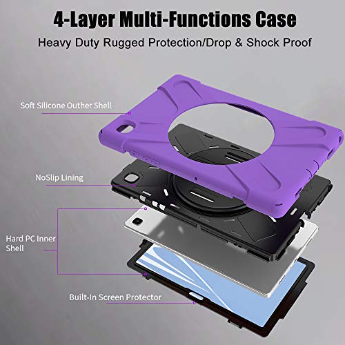Zenrich Galaxy Tab A7 10.4'' Case With Screen Protector 2022/2020, Zenrich Samsung Tab A7 Heavy Duty Shockproof Case With Kickstand Hand Strap And Shoulder Strap For Sm-T500/T505/T507/T509,Purple #TOP4