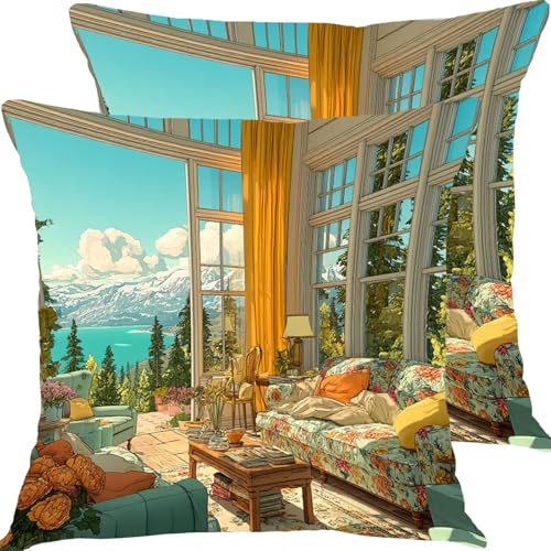 �N�b�V�����J�o�[ 45x45cm �h���N�b�V�����J�o�[ �A�E�g�h�A�\�t�@�[�N�b�V���� 2�_�Z�b�g �K�[�f���V�[�g�������J�o�[ ���l������ �����s���[�J�o�[, �l�G�ʗp �щB���t�@�X�i�[�� ���ʃp�^�[���N�b�V���� �K���� ���蕨�ɂ��� �r���[���[�� X8JJ