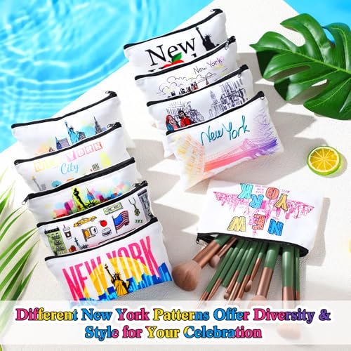 24 Pieces Makeup Bags Bulk Canvas Cosmetic Bags Purse Organizer Zipper Cosmetic Pouch Portable Travel Toiletry Pouch for Women Men Gifts, 7 x 4 Inch (New York)4