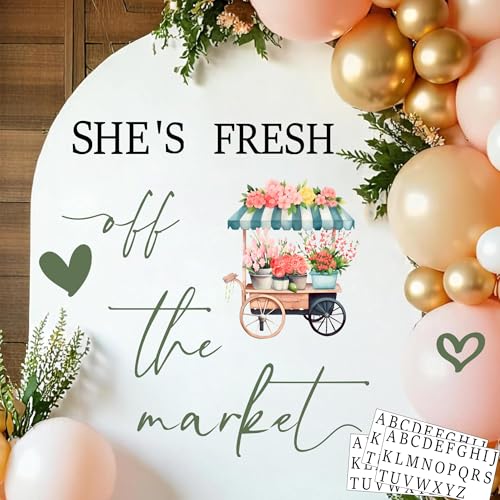 Custom Name Fresh Off The Market Sign Bridal Shower Party Decoration Decals for Backdrop Engagement Bachelorette Sign for Balloon Arch Floral Bridal to Be Party Supplies Wedding Letters Stickers