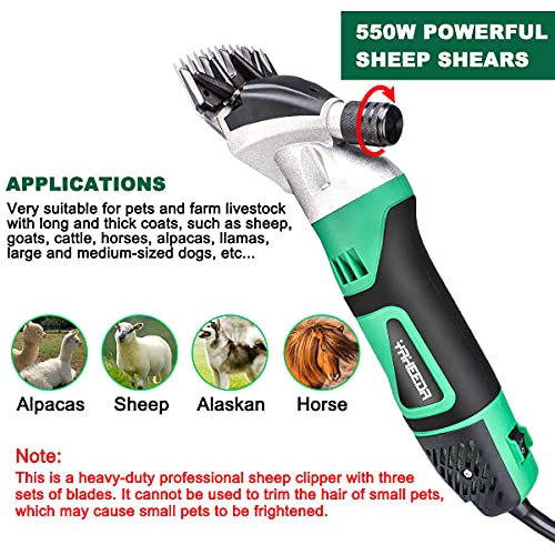 Yaheeda 550W 110V Electric Sheep Shears Professional 6-Speed Clippers With 3 Sets Of Blade For Farm Livestock, Goats, Alpaca, Lamas, Horse, Cattle, Large Dog #TOP1