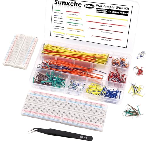 Sunxeke 560Pcs Breadboard and Jumper Wire kit PCB Circuit Board Assortment,14 Different Lengths Breadboard Jumper Wires with Breadboard and Tweezers,Suitable for Electrical DIY Experiments