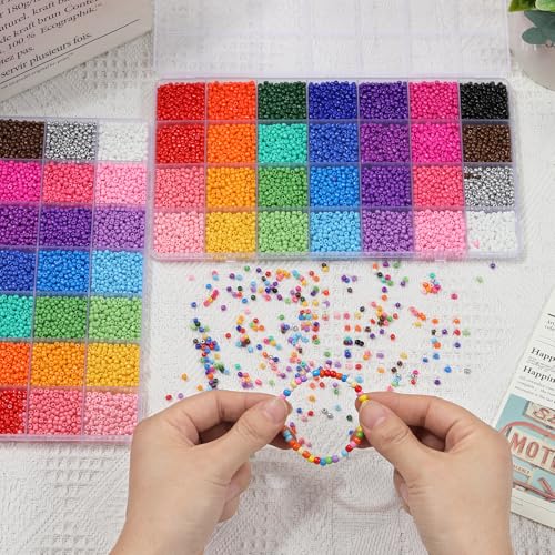 Ywmimn 28 Colors 3mm Seed Beads, 7200PCS Glass Seed Beads Kit for Jewelry Making, Craft and Bracelet Making