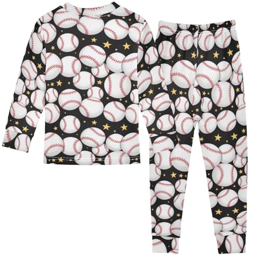 Pigsaly Pajama Set 2 Piece Black Line Strip Baseball Softball Ball Pajama Sets Long Sleeve Pjs Sleepwear 6Y2