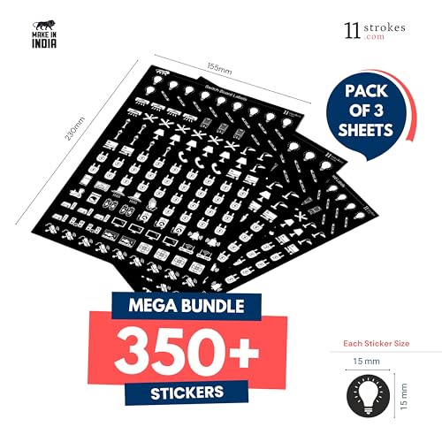 Image of 11 Strokes Black & White Switch Board Stickers for Home - 3 Sheets Black Switch Board Stickers, Electric Switchboard self Adhesive Stickers, Light Stickers, Bell Sticker Light Fan Sticker for Switch