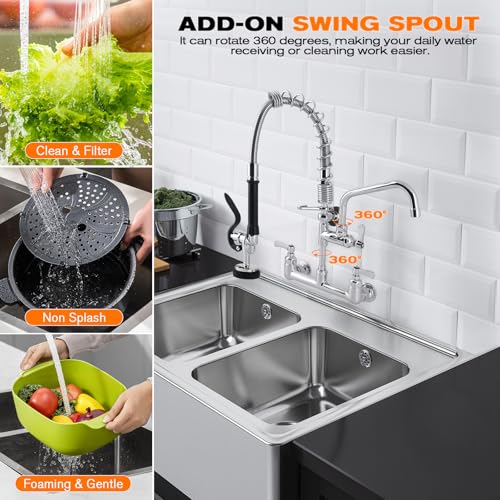 Image of 25 inch Height Commercial Faucet with Sprayer Commercial Sink Faucet
