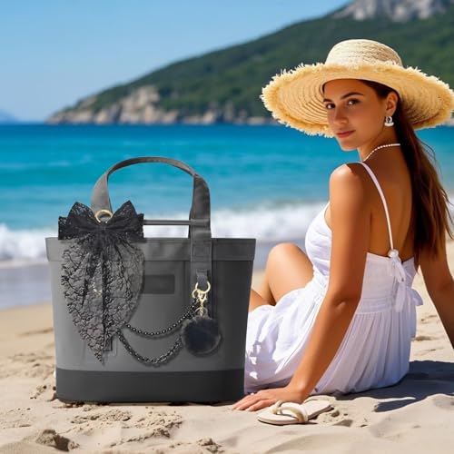 Kaitiaki 4PCS Tote Bag Decor Kit, Decorative Bow & Pom Pom Accessories, Compatible with YETI Camino 20/35/50 Carryall, Bogg Beach Tote Bags (Gothic Lace) by Kaitiaki - Image 7