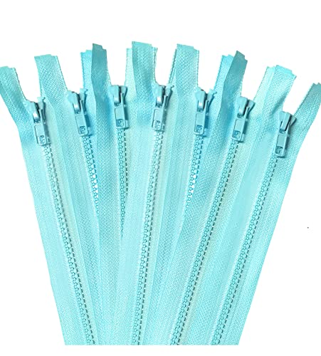 10-25 pcs Molded Plastic Separating Jacket Zippers, Sports, Coats, Sewing, 14-36 Inch, Light Blue/Aqua, 28