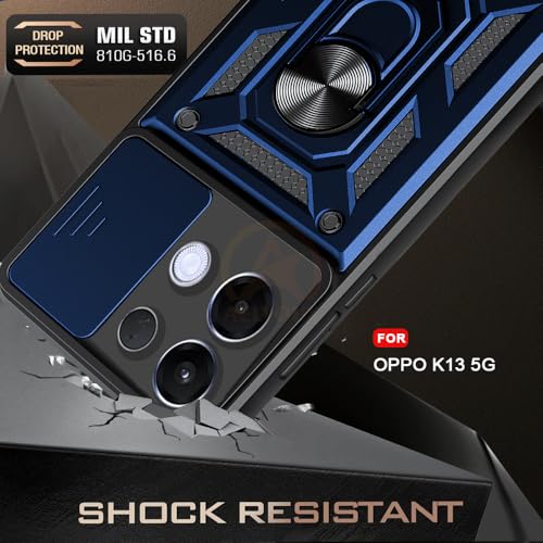 Image of Armor Bumper Back Cover Case for Oppo K13 5G | Rotating Camera Cover, Ring Holder & Kickstand | Heavy Duty & 360 Degree Protection Oppo K13 5G Back Cover (Blue)